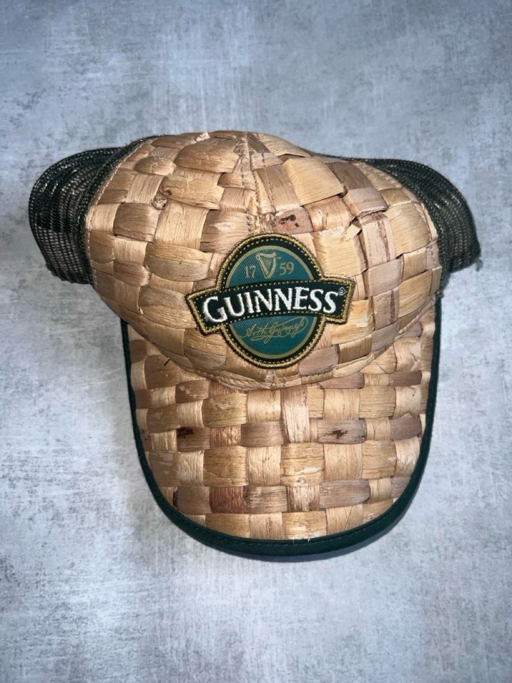 Guinness Straw Trucker Cap in Tan & Dark Green Patch